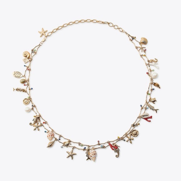 NWOT. Zara Golden Double Nautical Charms Belt with Metal Pieces and Links.